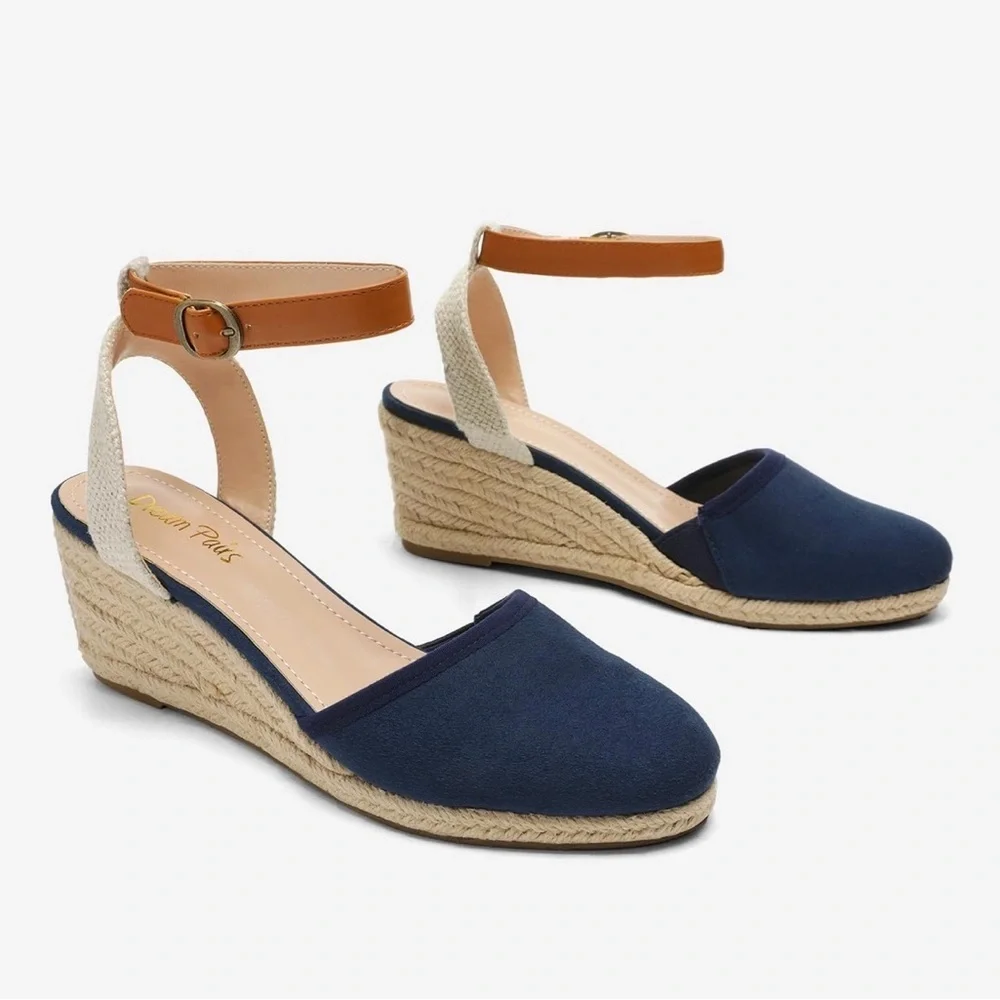 Dream Pairs Blue and Tan Espadrille Wedges